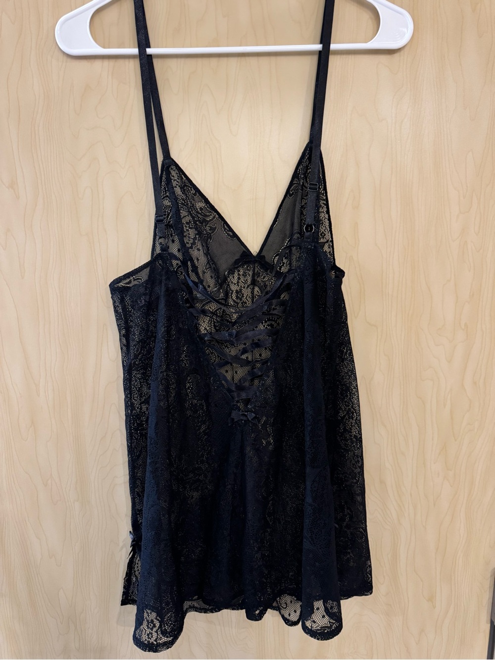 Victoria's Secret Black Lace Chemise with Corset-Style Front